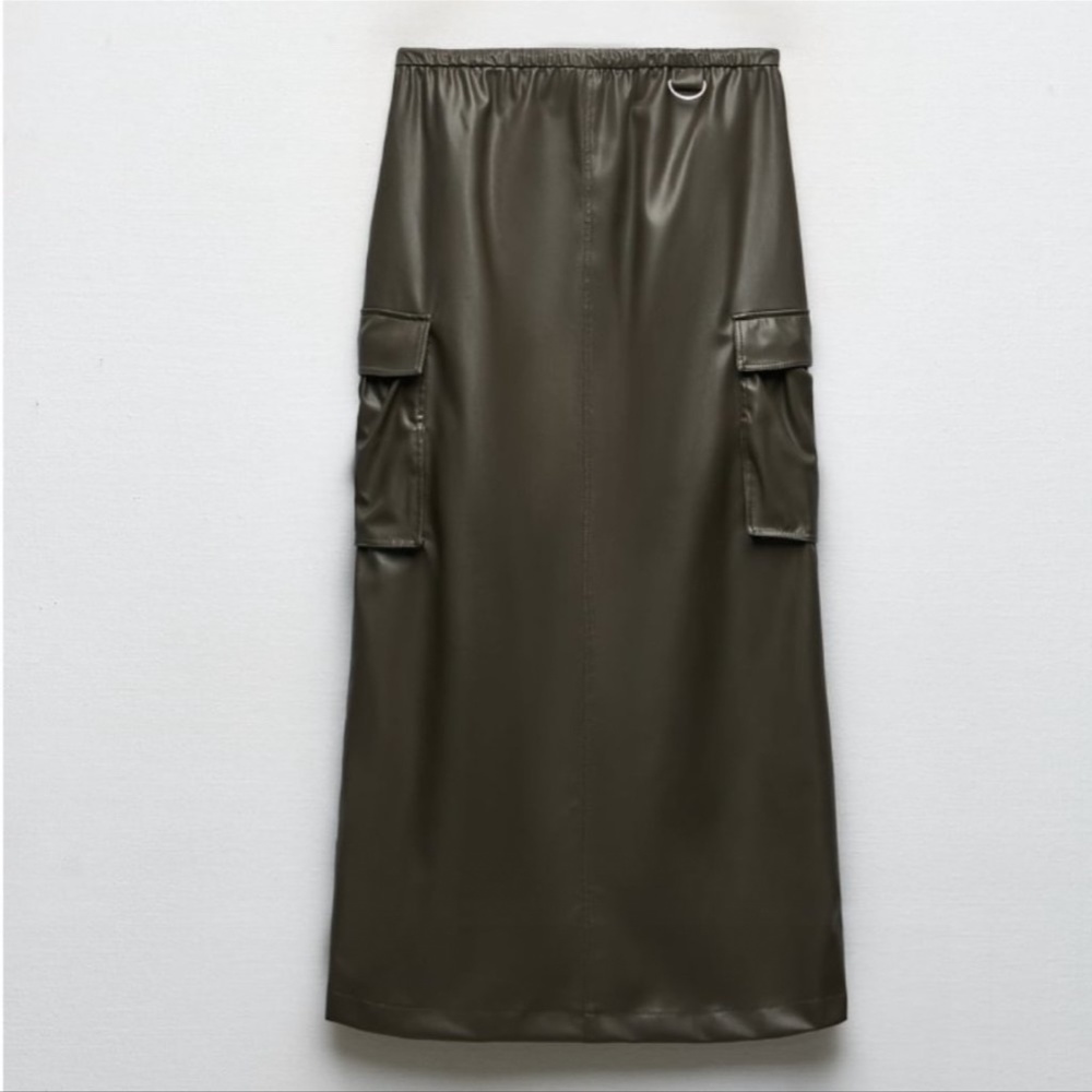 NWT ZARA FAUX LEATHER CARGO SKIRT ANTHRACITE GREY - Picture 6 of 8